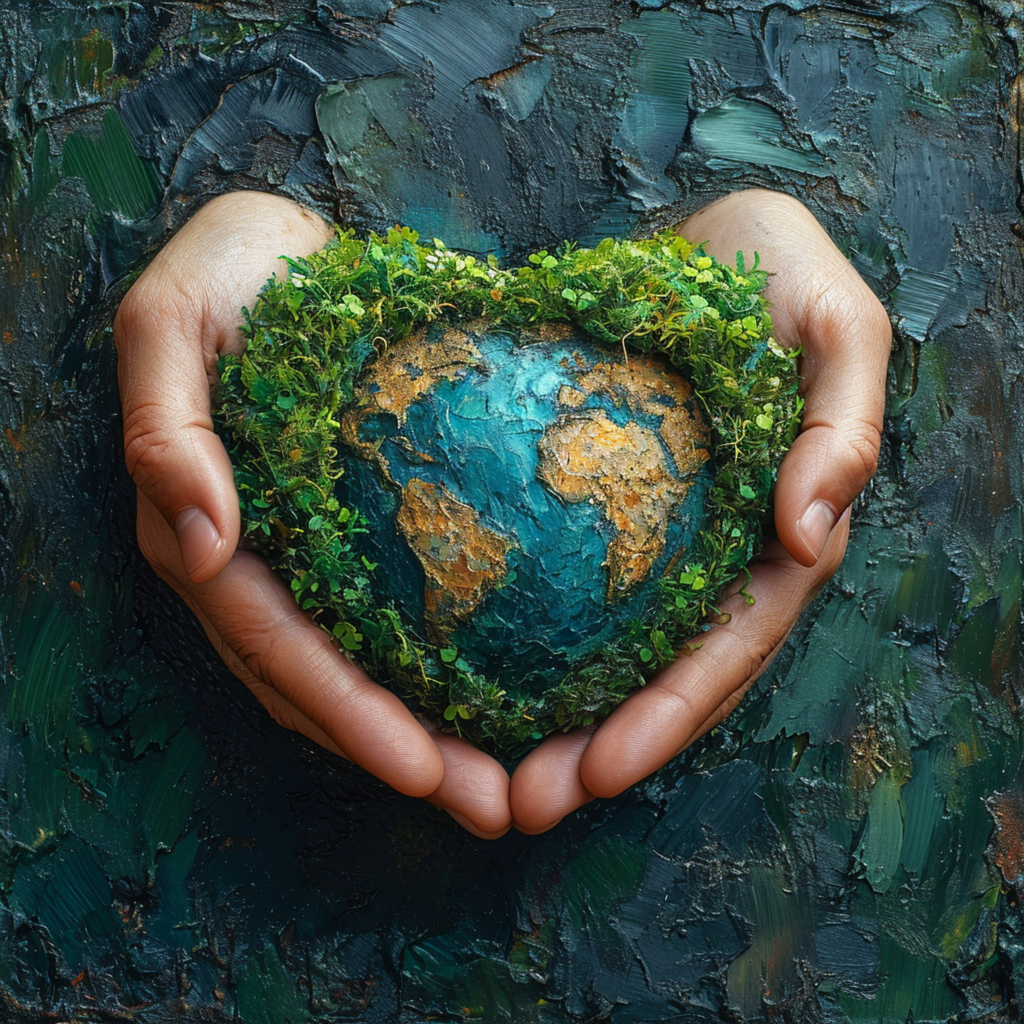 Hands holding the earth in the shape of a heart depicting care and love for the earth